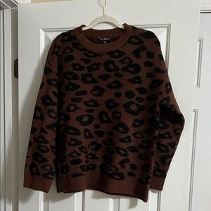 Velvet Heart Black and Brown Leopard Print Long Sleeve Sweater Size Large